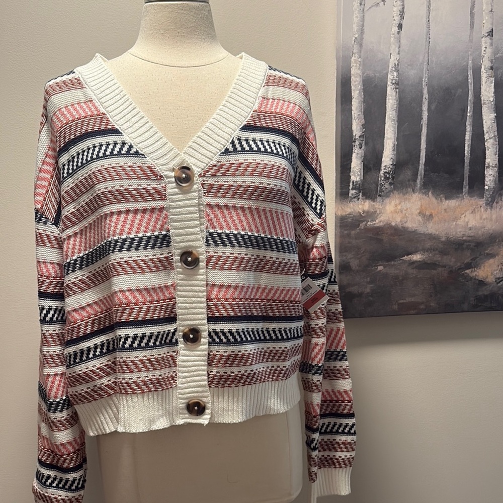 Striped Button-Up Cardigan Sweater